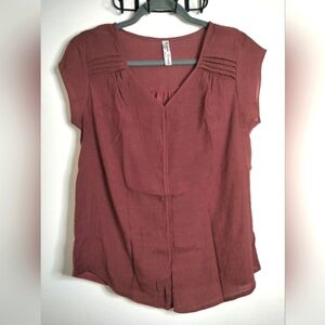 Perception Concept (Size M) Rust Short Sleeve Mixed Media Material Casual Top